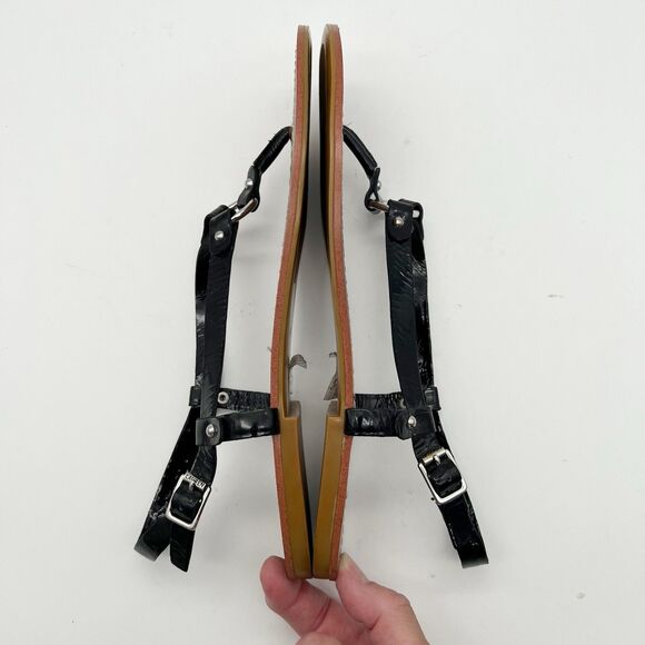 Lauren by Ralph Lauren Aurelia Black Patent Flat Harness Thong Sandals Women 10 - Picture 5 of 10